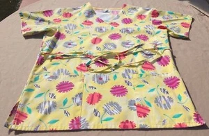 Womens Scrub White Swan SZ S Floral Yellow Artistic Medical Dental Vet Poly Cott - Picture 1 of 6