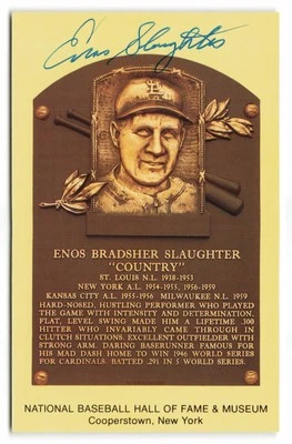Enos Slaughter Signed HOF Plaque Postcard Auto Cardinals Yankees - Image 1 of 2