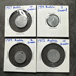 Lote de 4 monedas 1952, 54, 57. Austria - 10 y 2 centavos. Aluminio. - Imagen 1 de 14