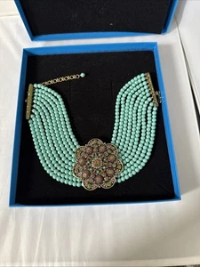 Collar Gargantilla Heidi Daus 9 Hilos “Maullido de Gatos” Cristales Turquesa - Imagen 1 de 13