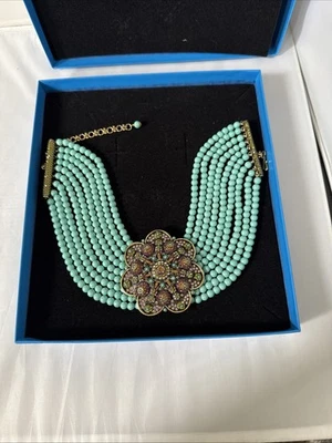 Heidi Daus 9 Strand “Cats meow”Crystals Turquoise Choker Necklace - Image 1 of 4