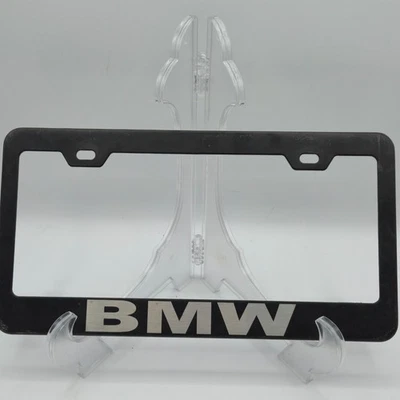 BMW Metal License Plate Frame Black Brushed Finish Printed Logo Auto Accessory - Image 1 of 3