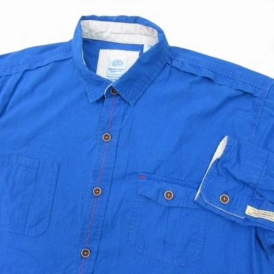 Camisa con botones Scotch Soda para hombre L azul cobalto puño abatible algodón dos delanteros Foto 1 de 4