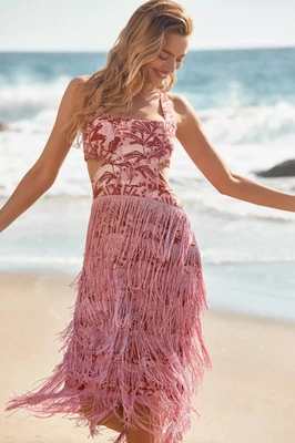 作者 Anthropologie 亚麻条纹柱 Midi 连衣裙 尺寸 L 全新 紫色 nwt — 第 1/4 张图片