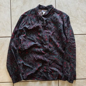 Vintage Pendleton Top Womens 12 Paisley Red Blue Cottage Bohemian Button Down - Picture 1 of 6