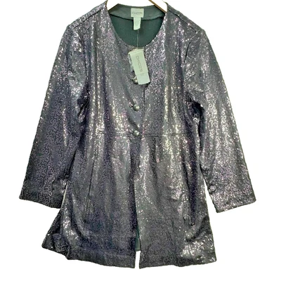 Chaqueta Larga Chico's Lentejuelas Púrpura Para Mujer Viajeros Frente Abierto Talla 1 Mediana Foto 1 de 4