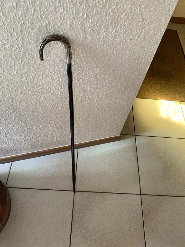 Ancienne Canne De Dandi Pommeau En Argent  - Photo 1/4