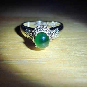 Natural Green Burmese Jadeite Ring Oval Cobochon Simulated Setting Making 03 - Picture 1 of 6