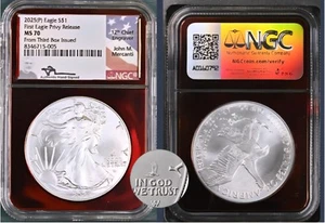 2025 ASE EAGLE PRIVY NGC MS70 MERCANTI FIRMATO DALLA 3° SCATOLA CONIATO - Foto 1 di 1