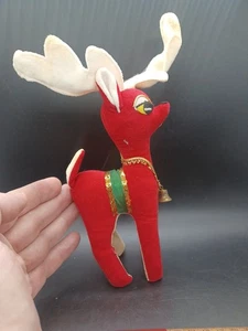 Vintage 1960er roter Filz Urlaub Hirsch 10"h wie besehen - Bild 1 von 10