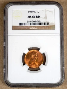 1949-S LINCOLN WHEAT CENT NGC MS66RD 206010 - Picture 1 of 2