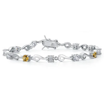 2.30 Ct Round Yellow Citrine White Created Sapphire 925 Sterling Silver Bracelet - Image 1 of 4