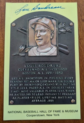 Lou Boudreau Autographed Hall of Fame Postcard - Yellow.  Deceased 2001 - Image 1 of 2