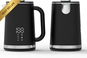 1500W Electric Kettle Temp Control 1.7L Digital Display Stainless Steel Black - Picture 1 of 12