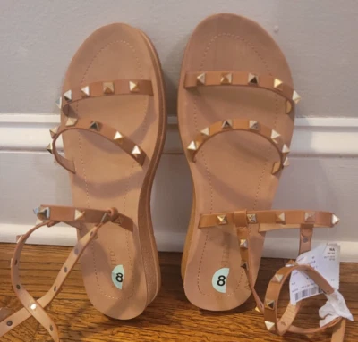 Sandalias Wanted para mujer talla 8 Cabo con tachuelas al tobillo con tiras planas marrón imitación cuero Foto 1 de 3