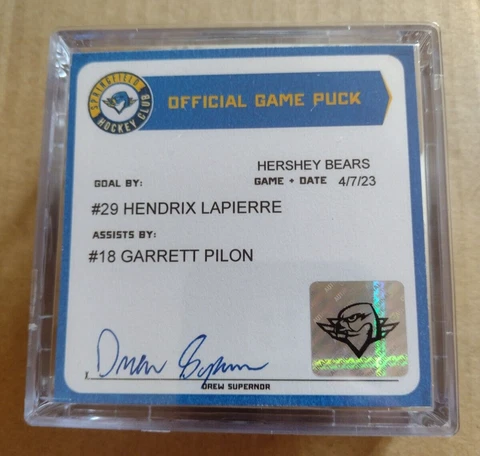 2023 Hershey Bears Hendrix Lapierre Goal Scored Hockey Puck Cover