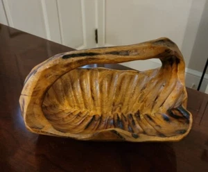 Vintage Basket Lacquerware Japanese Primitive Handle Bowl Tray Wooden Carved - Picture 1 of 7