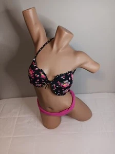 Victoria's Secret Floral Halter Top Bikini Set Sz Medium Top Sz 36 B - Picture 1 of 8