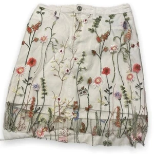 Hydraulic White Denim Mesh Overlay Floral Butterfly Tribeca Mid Rise Mini Skirt - Picture 1 of 11