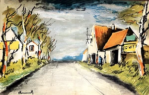Maurice de Vlaminck Original Stone Lithograph "La Route-Road" Mourlot Print 1957 - Picture 1 of 7