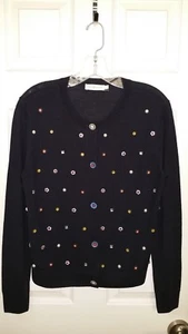TORY BURCH BLACK EMBELISHED CARDIGAN BUTTONS LARGE NWOT - Picture 1 of 7