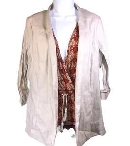 Alfani XL NWT Linen Blazer Jacket Polished Beige Ruched Sleeve Open Front $99 X - Picture 1 of 9
