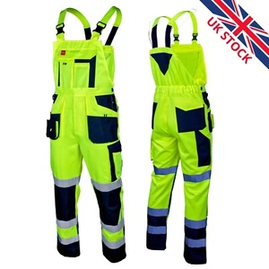 Mono con tirantes y tirantes amarillo de alta visibilidad FLASH ropa de trabajo pantalones CAT II - STOCK EN REINO UNIDO - Imagen 1 de 9