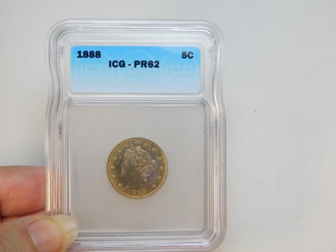 SPECTACULAR 1888 GEM PROOF LIBERTY NICKEL!!!!!!!!!!!!!! GOLDEN TONE PR 62 ICG ⭐⭐ Cover