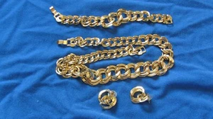 Doppelte goldfarbene Gliederkette Halskette Armband Ohrringe - Bild 1 von 4