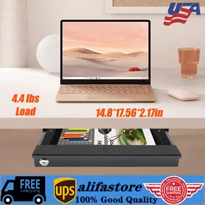 Space Saving Pull Out Sliding Drawer Desk Storage Organizer 14-inch Black W/ Key - Picture 1 of 22