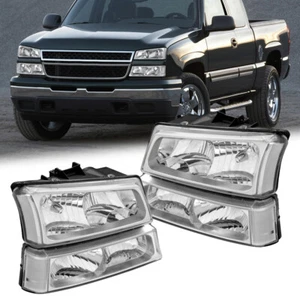 Pair Chrome Headlights Assembly For 03-06 Chevrolet Silverado w/Bumper Lights - Picture 1 of 12