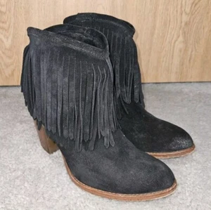 FRYE Black Suede Fringe Ilana Bootie Women's Size 6.5 Preowned - Picture 1 of 8