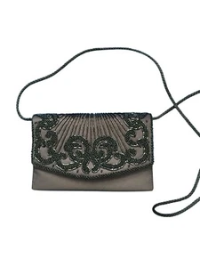 La Ronde Handmade Vintage Crossbody Purse Gray Black Beads Cocktail Party - Picture 1 of 5