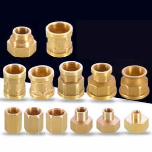 Brass Female x Female Adaptor 1/8",1/4",3/8",1/2",3/4",1" Pipe Fitting Water Gas - Picture 1 of 21