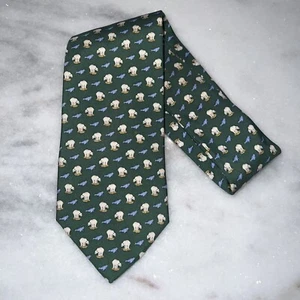 Brooks Brothers '346' Men's Necktie Tie-100% Silk-Dark Green Polar Bears Seals - Picture 1 of 4
