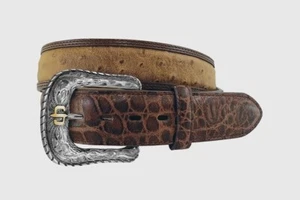 CINTURÓN STETSON ITALIANO CUERO AVESTRUZ/COCOCODRILO EN RELIEVE - Imagen 1 de 2