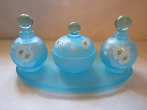 Westmoreland Glass Dresser Vanity Perfume Blue with Daisies - Picture 1 of 12