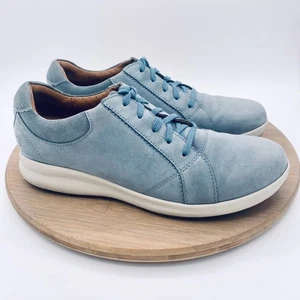 Clarks Unstructured Shoes Womens 8.5 Blue Leather Lace Up Sporty - Picture 1 of 11