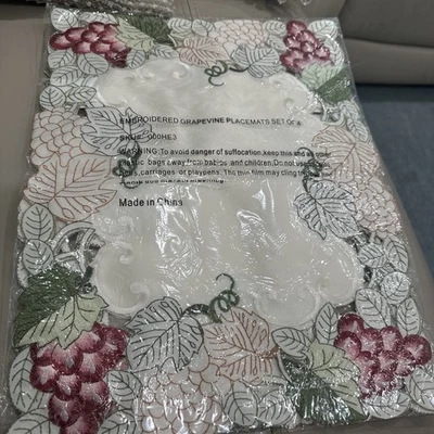 Embroidered Grapevine Placemats Set Of 4  - Image 1 of 4