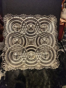 Bryce Higbee Banquet -Medallion Sunburst Clear Plate/ Tray Pressed Glass 7" - Picture 1 of 6