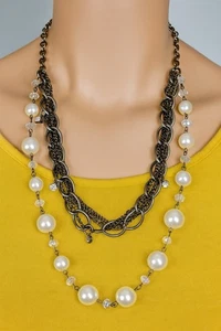 Collana multicolore argento girocollo maglia catena perle vetro trasparente perle finte #278 - Foto 1 di 9