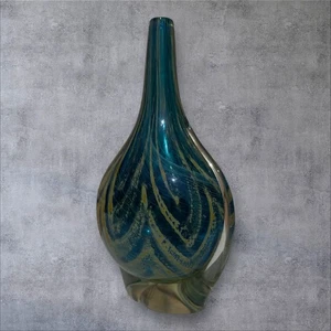 Vintage Mdina Glass Vase Swirled Blue Green Art Glass Lollipop 8.5" Tall - Picture 1 of 3