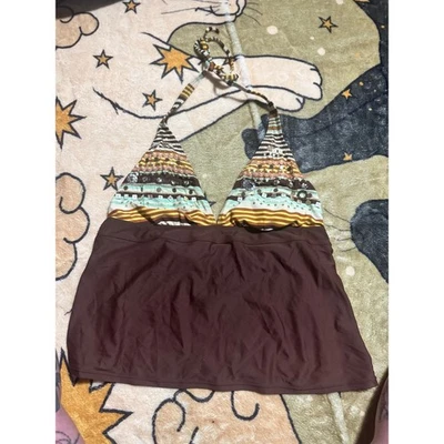 Womens 2Bamboo Brown Halter Tankini Top Swimsuit Embellished Beachwear - Image 1 of 4