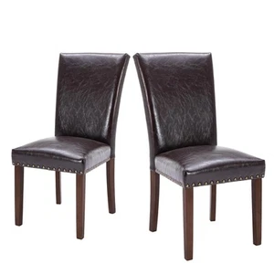 Dining Chairs Set of 2 PU Leather Dining Room Kitchen Side Chair with Nailhead T - Picture 1 of 9