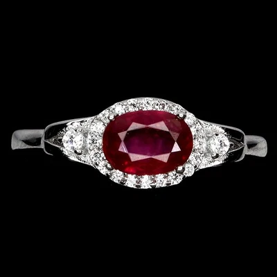 925 Sterling Silver Ring Oval Ruby 7x5mm Natural Gemstone Jewelry Size 8 - Image 1 of 4