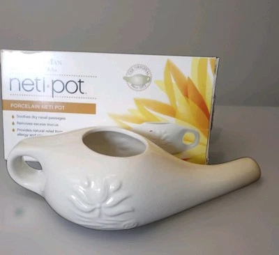 Maceta de cerámica Chandra Neti del Himalaya calma los pasajes nasales secos porcelana natural Foto 1 de 4
