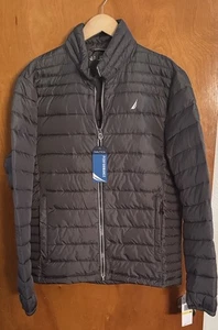 Nautica Puffer Jacket Mens Medium Gray Zip Pockets - Picture 1 of 4
