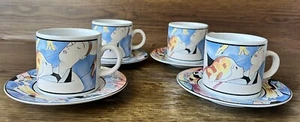 Sakura Tango Demitasse Cups & Saucers Stoneware Set Of 4 Sue Zipkin 1993 - Picture 1 of 11