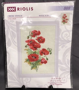 Riolis gezähltes Kreuzstich-Set Mohnblumen 8 1⁄4"" x 8 3⁄4"" 15 Stück Aida - Bild 1 von 4