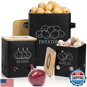 WUWEOT 3 Pack Vegetable Storage Tins, Potato Onion Garlic Storage Canister, B - Picture 1 of 5